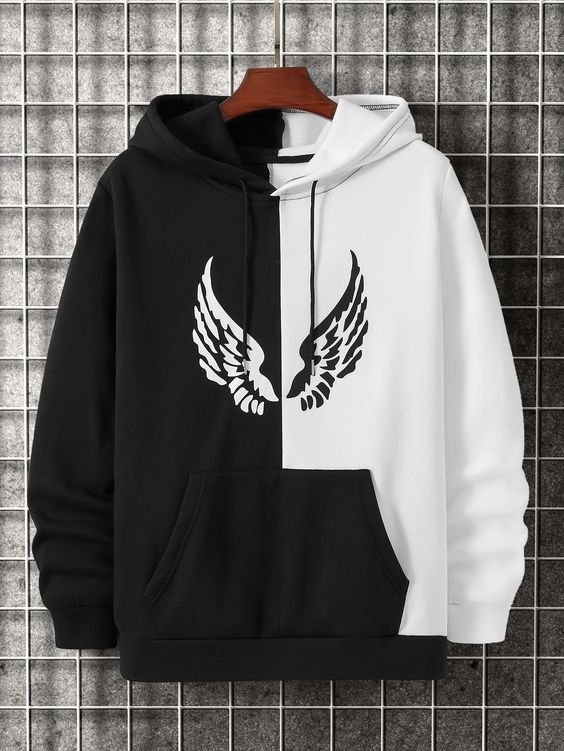 Men Two Tone Wings Cartoon Hoodie